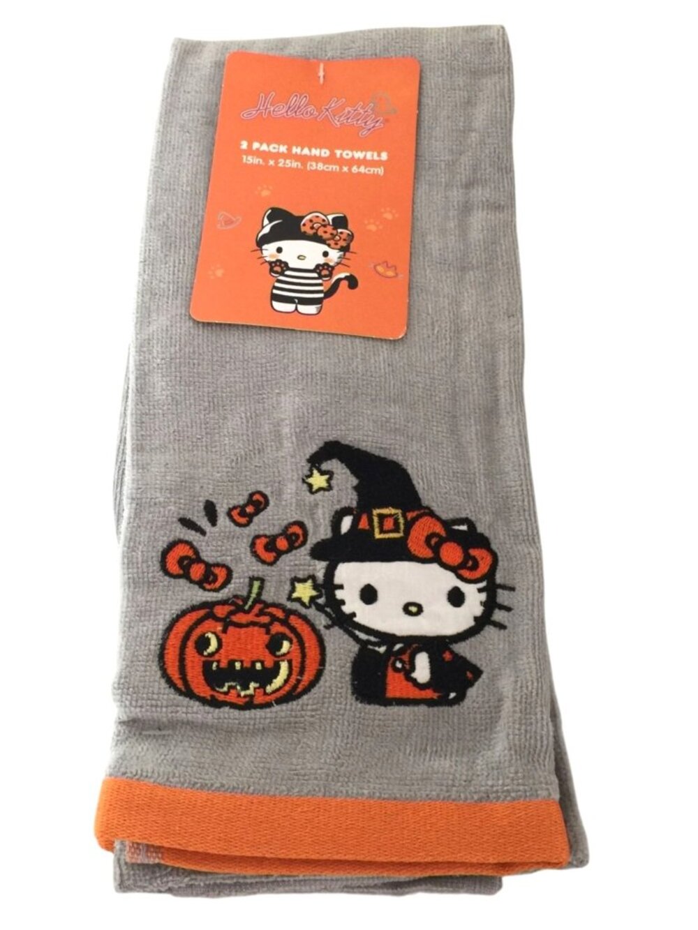 HELLO KITTY Halloween Witch Jack o Lantern Hand Towels Set of 2